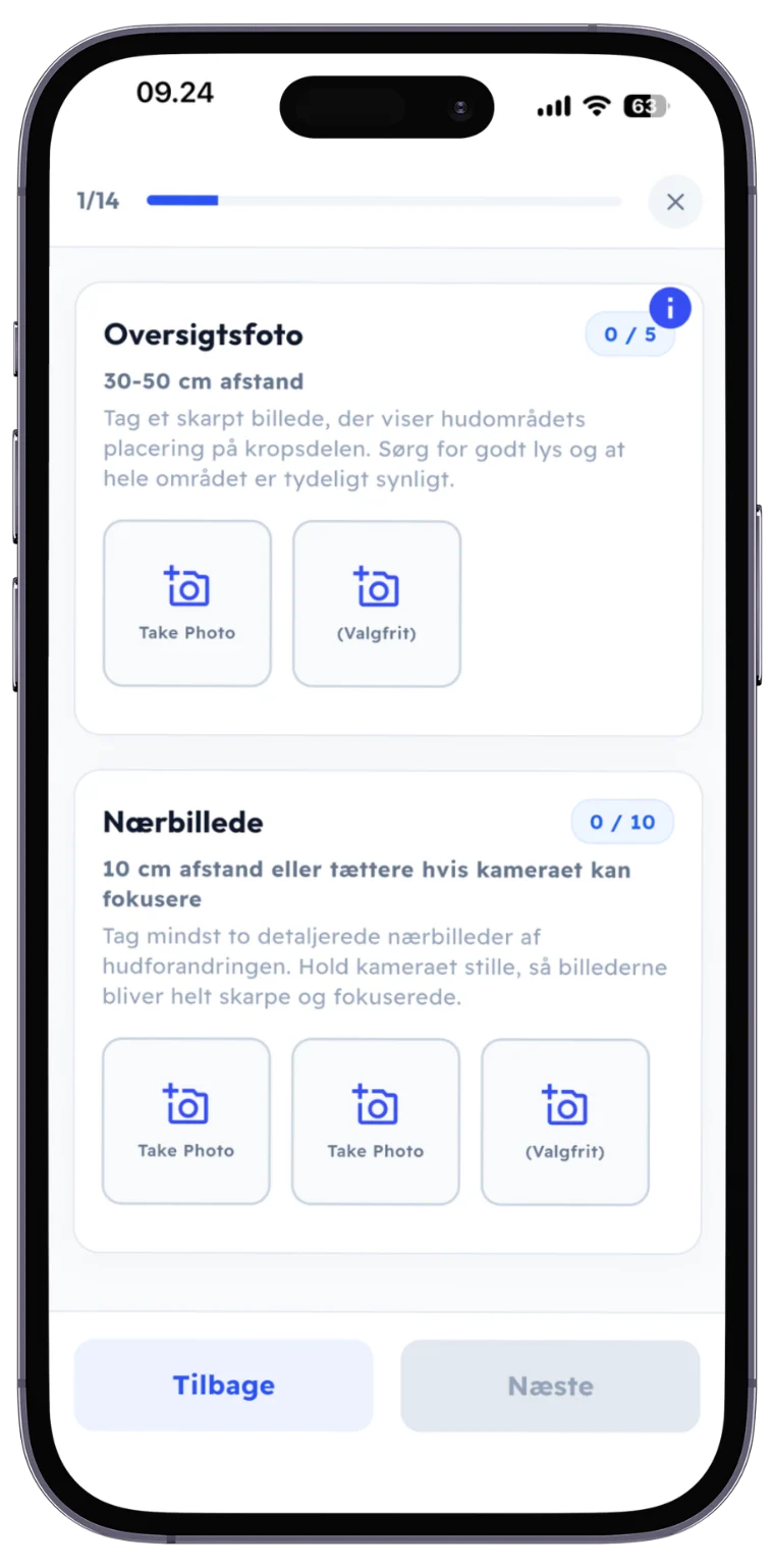 SKIND-appens skærm til oversigtsfoto og nærbilleder