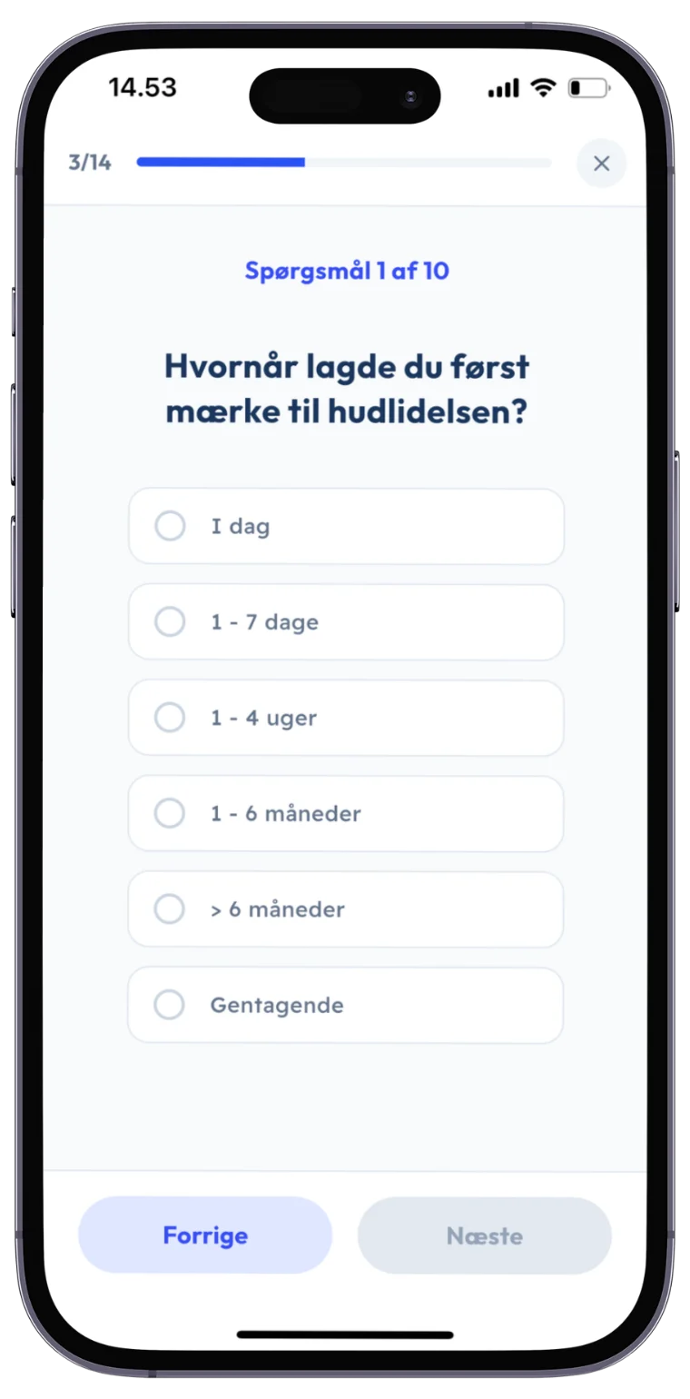 SKIND-appens spørgsmål om, hvornår hudlidelsen startede