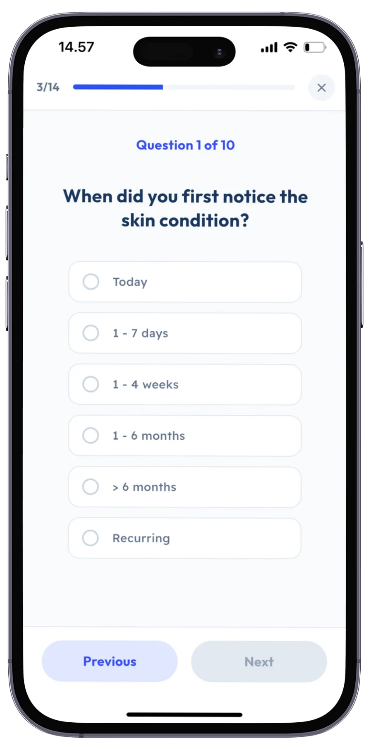 The SKIND app question about when the skin condition started