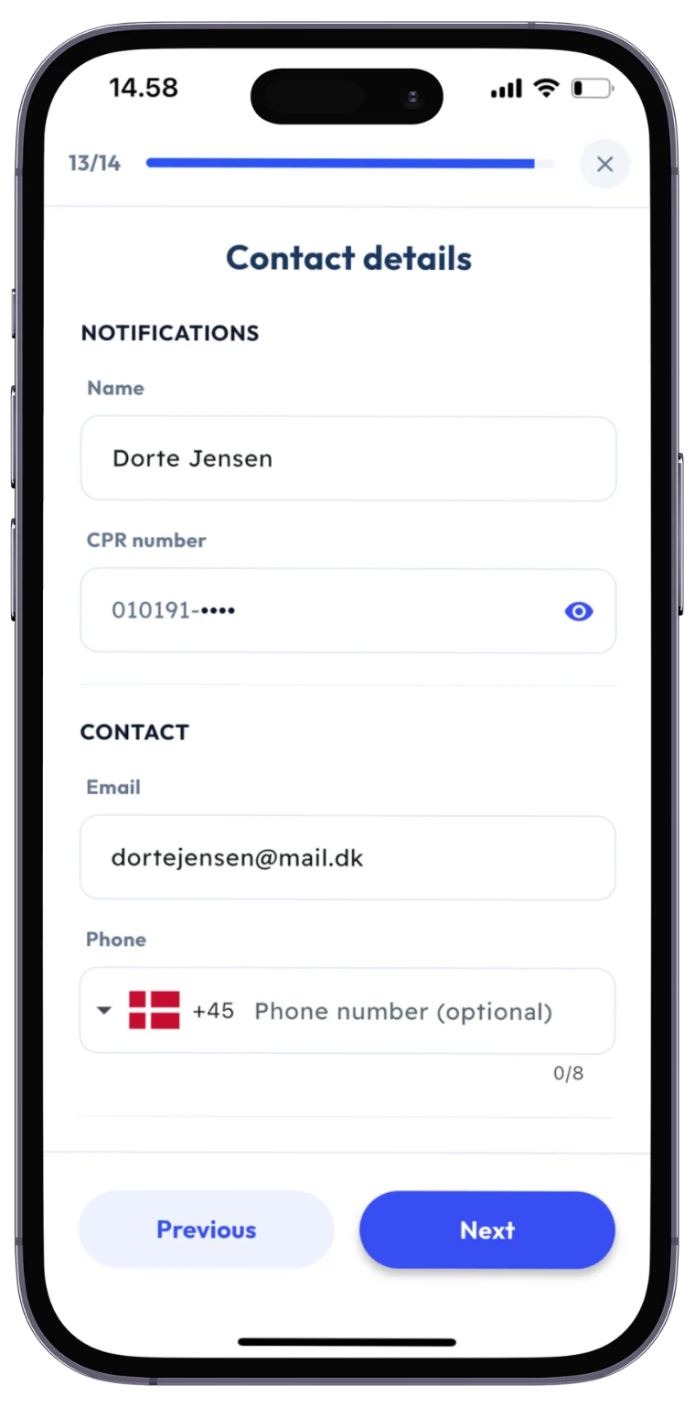 Screenshot of the SKIND app: Check your details